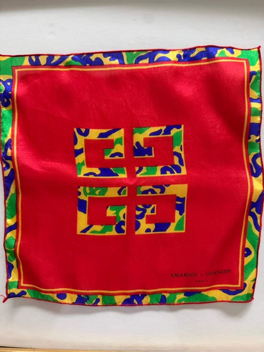 Vintage Givenchy Amarige Silk Scarf Pocket Square 4G Logo - Picture 7 of 8